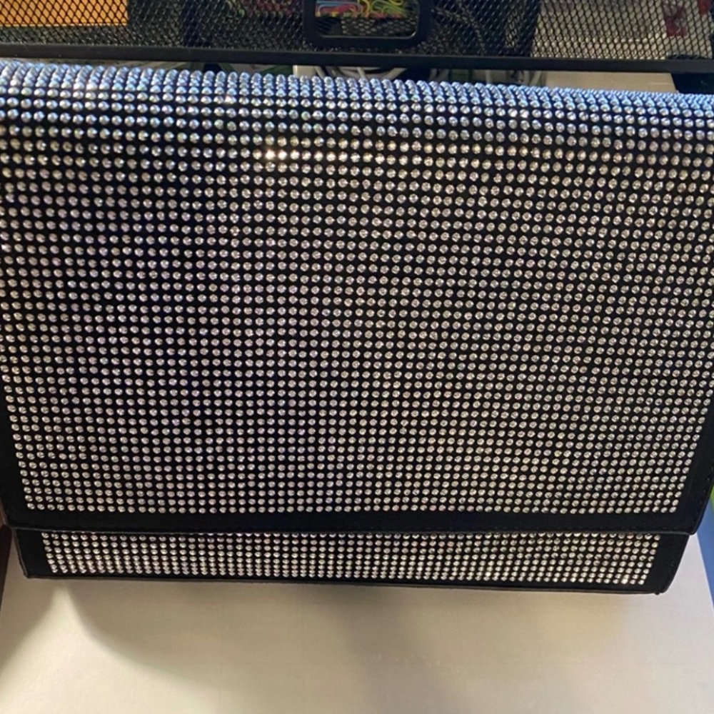 Badgley Mischka Rhinestone Clutch Evening Bag Black Sparkle Embellished